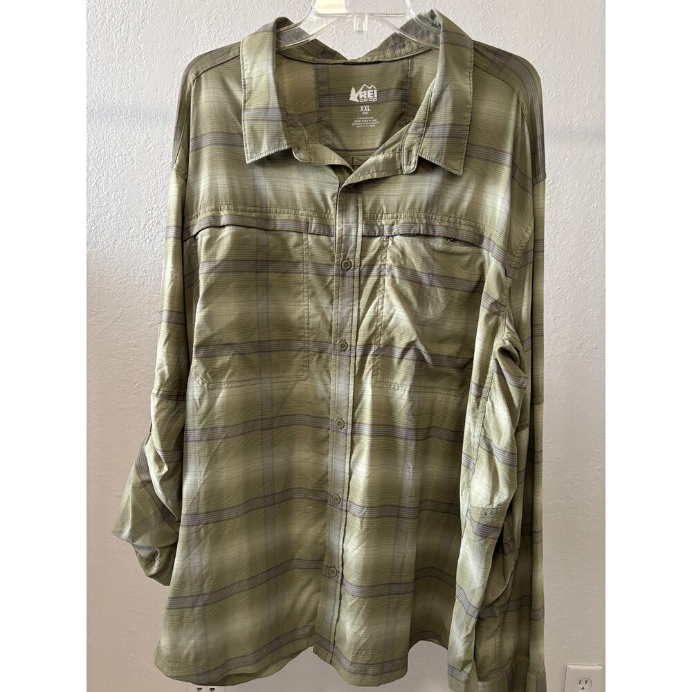 REI Coop Men’s Plaid Shirt Size XXL Vented Green Long Sleeve